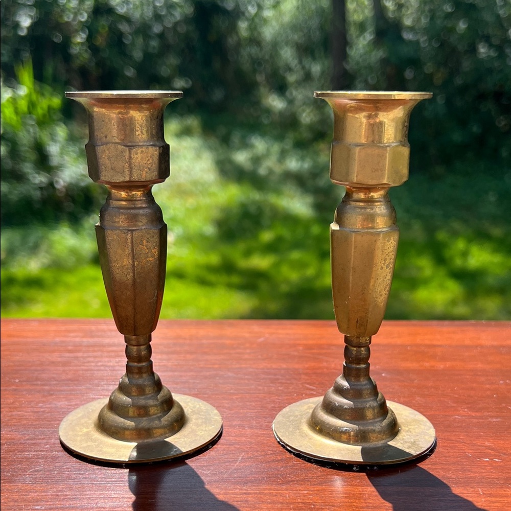 Colonial Williamsburg Style Gold Brass Candlestick Holders Taper Candle Holders